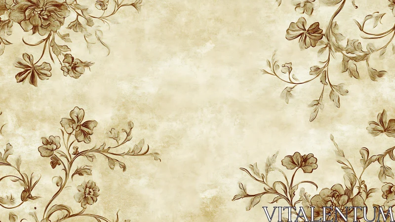 Vintage beige floral border background with sepia flowers.