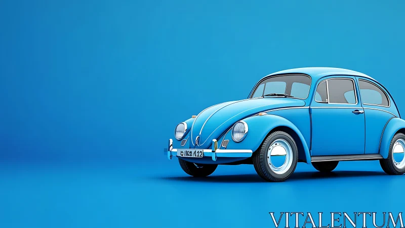 Monochromatic 3D render of classic compact coupe on blue field.
