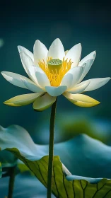 White lotus flower against soft blue green background.