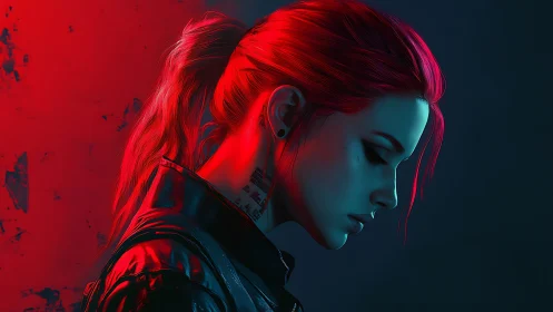 Neon-lit cyberpunk portrait captures a pensive rebel hero.