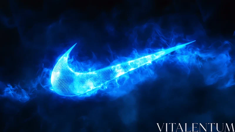 Cyberpunk swoosh emblem in neon volumetric plasma field.