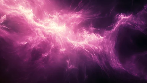 Luminous magenta nebula stream in deep cosmic void.