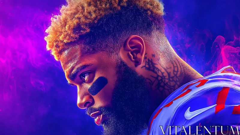 Side-profile gridiron portrait uses neon rim lighting on athlete