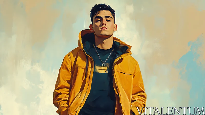 Sunlit jacket defies the sky with cool, painted confidence