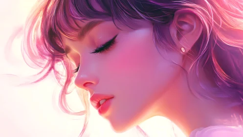 Softly lit profile portrait glows with dreamy pastel light