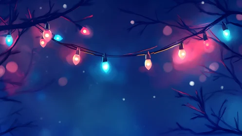 Cozy night sky glowing with dreamy winter string lights.