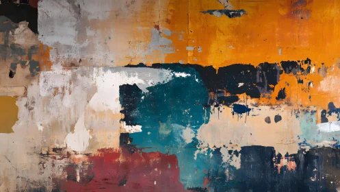 Bold Abstract Painting with Orange, Teal, and Earthy Tones.