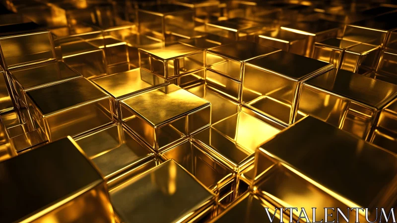 Highly reflective golden cubes form a modular metallic grid