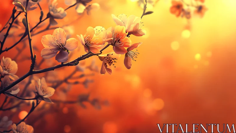 Backlit Spring Blossoms with Golden Hour Atmospheric Bokeh.