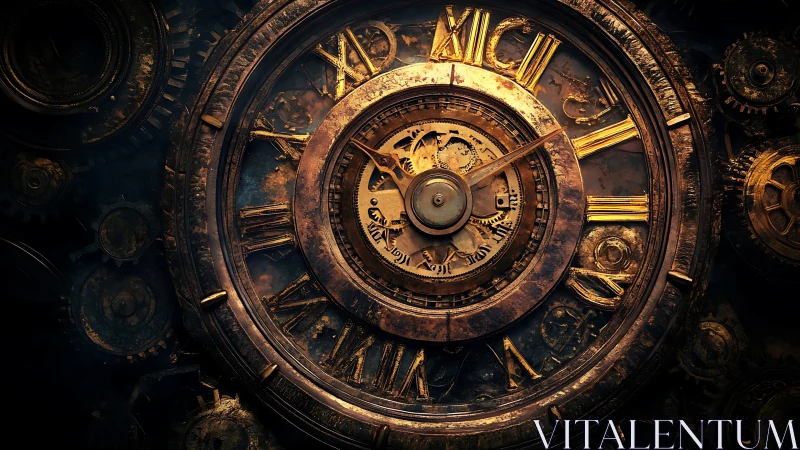 Steampunk brass clockwork dial with exposed mechanical gears