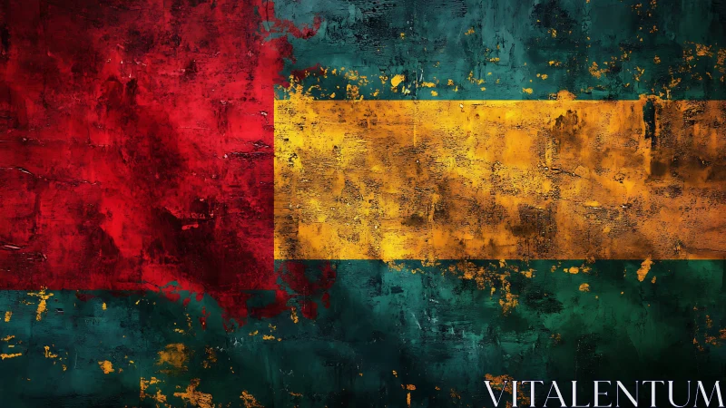 Abstract tricolor composition shows worn textured blocks