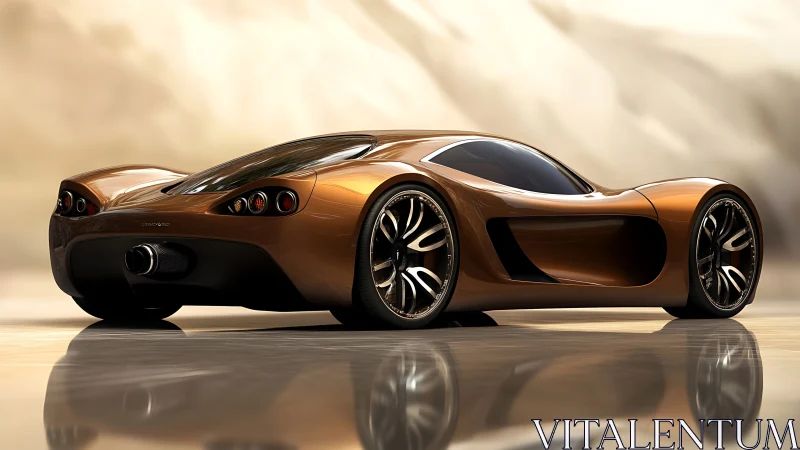Bronze supercar concept glows against a blurred desert backdrop.