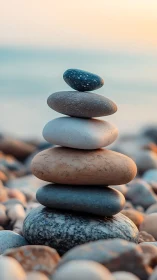 Pebble daydream tower under a sleepy seaside sunrise.