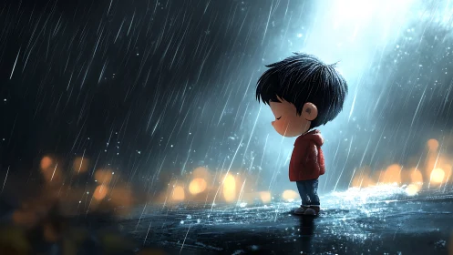 Quiet little daydreamer standing alone in the silver rain.