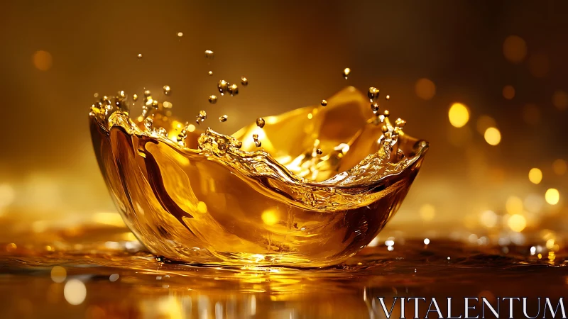 Liquid splash forms golden translucent crown structure