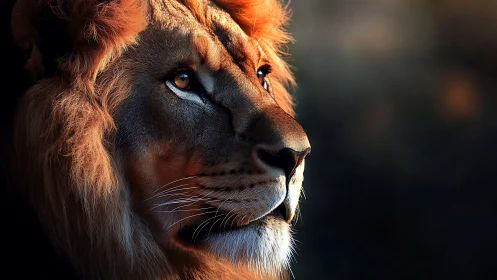 Lion profile portrait catches warm low sunset light