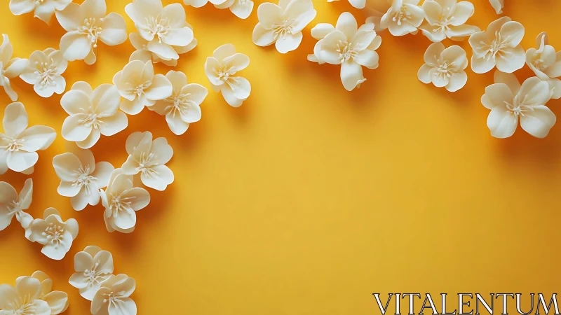 White and cream flowers arranged against warm yellow orange background