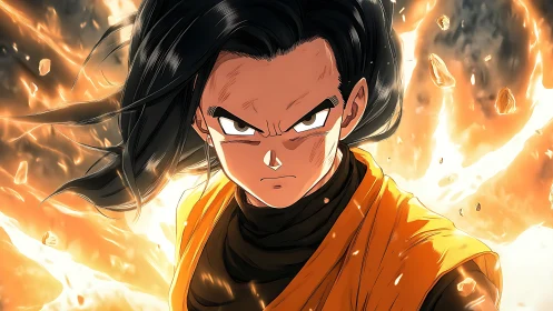 Intense anime warrior portrait with dynamic energy aura.