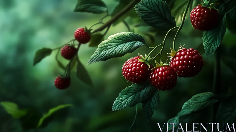 Twilight forest raspberries glowing like secret lanterns.