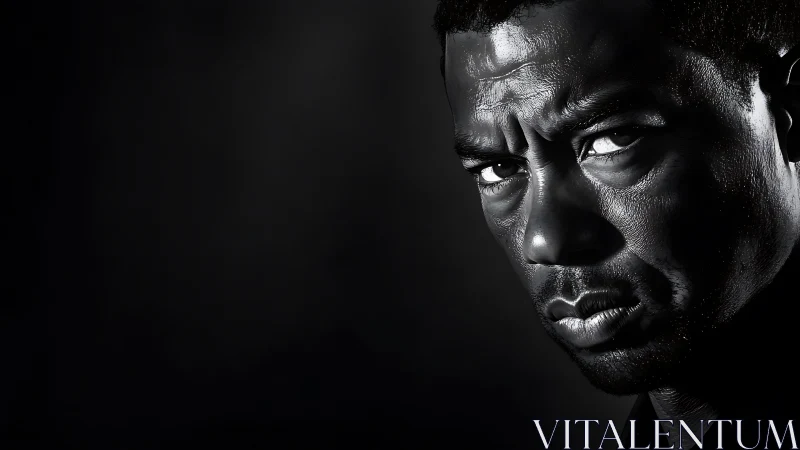 Male face lit in harsh side light showing tense expression