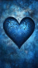 Ornamental Heart Against Textured Blue Backdrop.