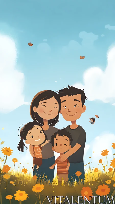 Happy Family Embracing Love in Sunny Garden.