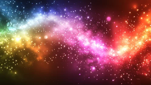 Colorful starry nebula arc on deep space background scene.