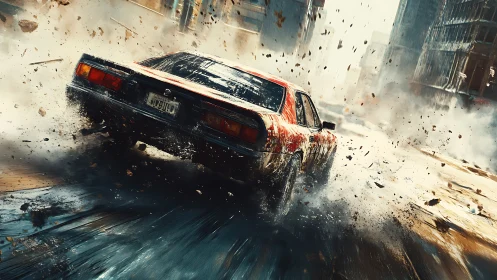 Gritty street racer carving a wild path through the city.