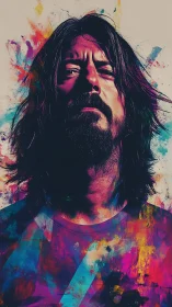 Bold portrait of a bearded man bathed in vivid splashes of color