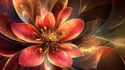 Digital painting of luminous fractal flower structure bloom.