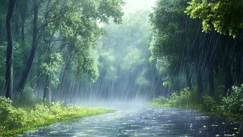 Rainfall Through the Tall Trees by Water.