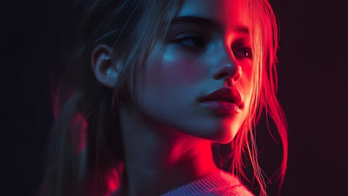 Neon-lit portrait captures introspective cyberpunk mood.