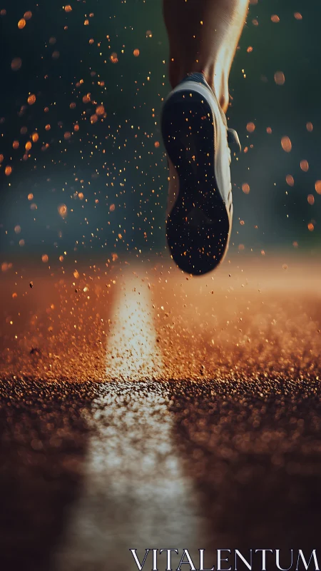 Sprint Sparks on Wet Asphalt: Dawnlit Footrace Moment.