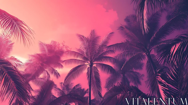 Tropical Sunset Through Palm Fronds: Neon Gradient Atmosphere.