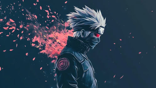 Side-profile masked figure in stylized red and blue composition