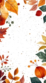 Autumn foliage border frames minimal white textured background.