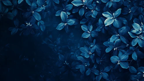 Monochromatic cyan florals form dense, softly graded foliage field.