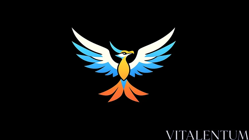 Stylized Phoenix Bird Logo with Blue and Orange Feathers on Black.