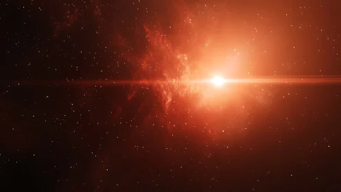 Stellar nebula burst with radiant horizontal flare in red space.