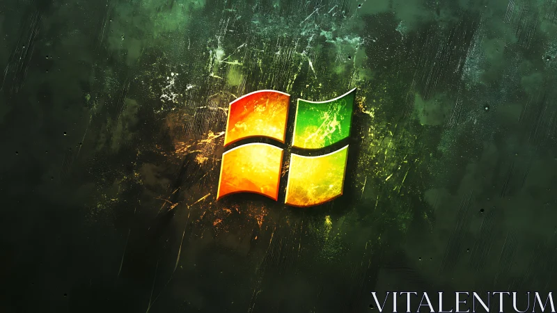 Illuminated quad-pane system logo on distressed digital field.