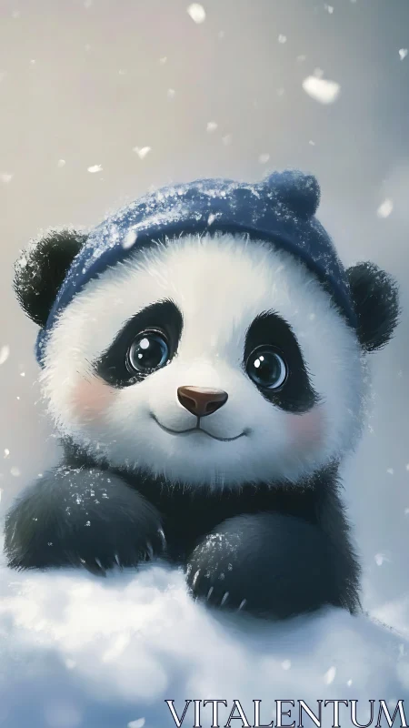 Snowflake daydream curls around a beanie-clad baby panda