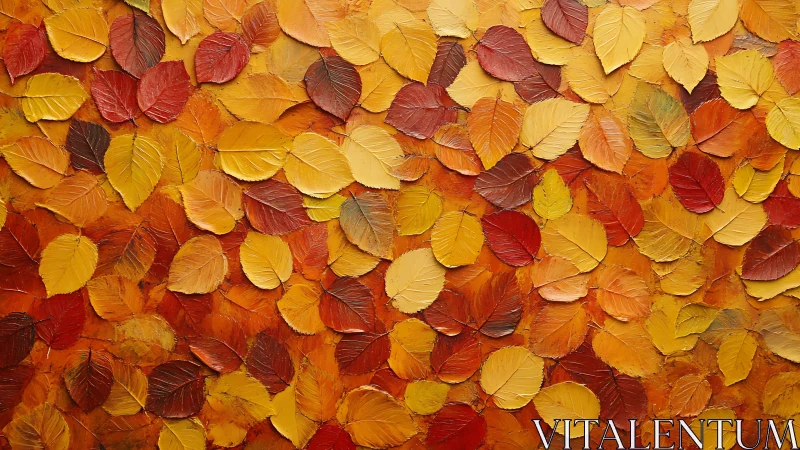 Textured autumn leaves pattern covers warm abstract background
