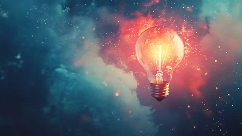 Starlit idea bulb drifting through a dreamy cosmic glow.