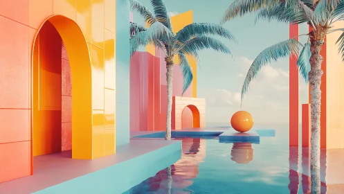 Chromatic Dreamscape: Where Palm Meets Pixel Paradise