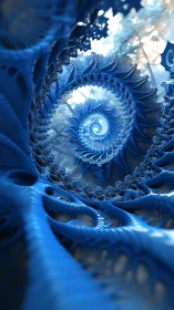 Cerulean fractal spiral corridor into frozen daylight.