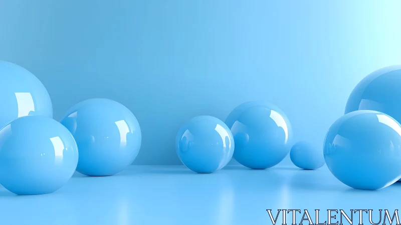 Glossy sky-blue spheres drift in a calm minimal dreamscape.