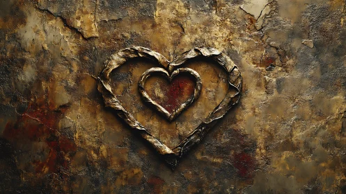 Heart Carved Stone Wall with Gilded Edges.