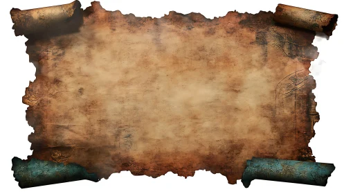 Vintage burnt parchment scroll with empty textured center.