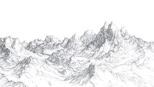 Intricate pen-line alpine range renders expansive glacial topography