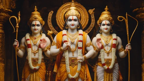 Golden temple statues depict Ram, Lakshman and Sita in harmony